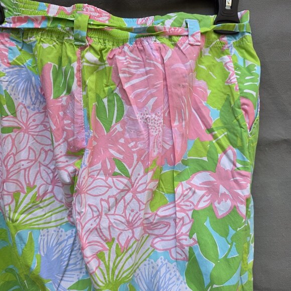 Lilly Pulitzer Size 10 Pull On Pants Green Pink Lightweight Wish Wash Tropical - Picture 4 of 6